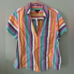 J. Crew Colorful Striped Linen Top M